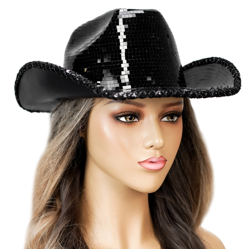 Disco Cowboy Hat Black Mirror Hat Cowgirl Costume Bling Bling Hat Rave Festival Cosplay