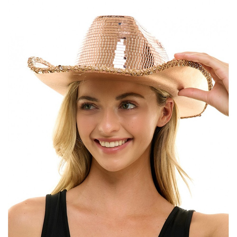 Disco Cowboy Hat Rose Gold Mirror Hat Cowgirl Costume Bling Bling Hat Rave Festival Cosplay